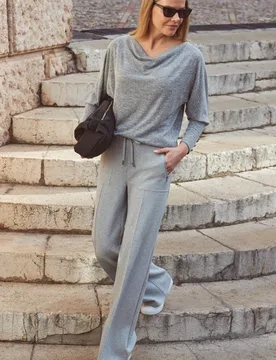 Womens Grey Super Soft Wide Leg Trousers With Zip Pockets Cotton - Size 20 Regular - Sosandar - FashionsVida