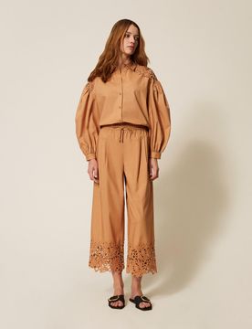 Pantalon ample en popeline avec macramé