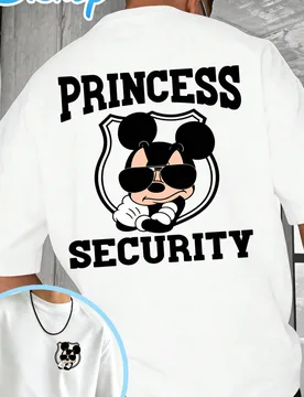 Camiseta con licencia oficial de Disney, Mickey "Princess Security": divertida camiseta de algodón de manga corta y corte holgado, ideal para hombre, - Shein - FashionsVida