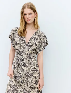 Vestido midi de manga corta estampado con hilo dorado - Tintoretto - FashionsVida