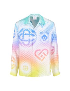 Men's Silk Shirt with Logo Repeat Half-Tone Print