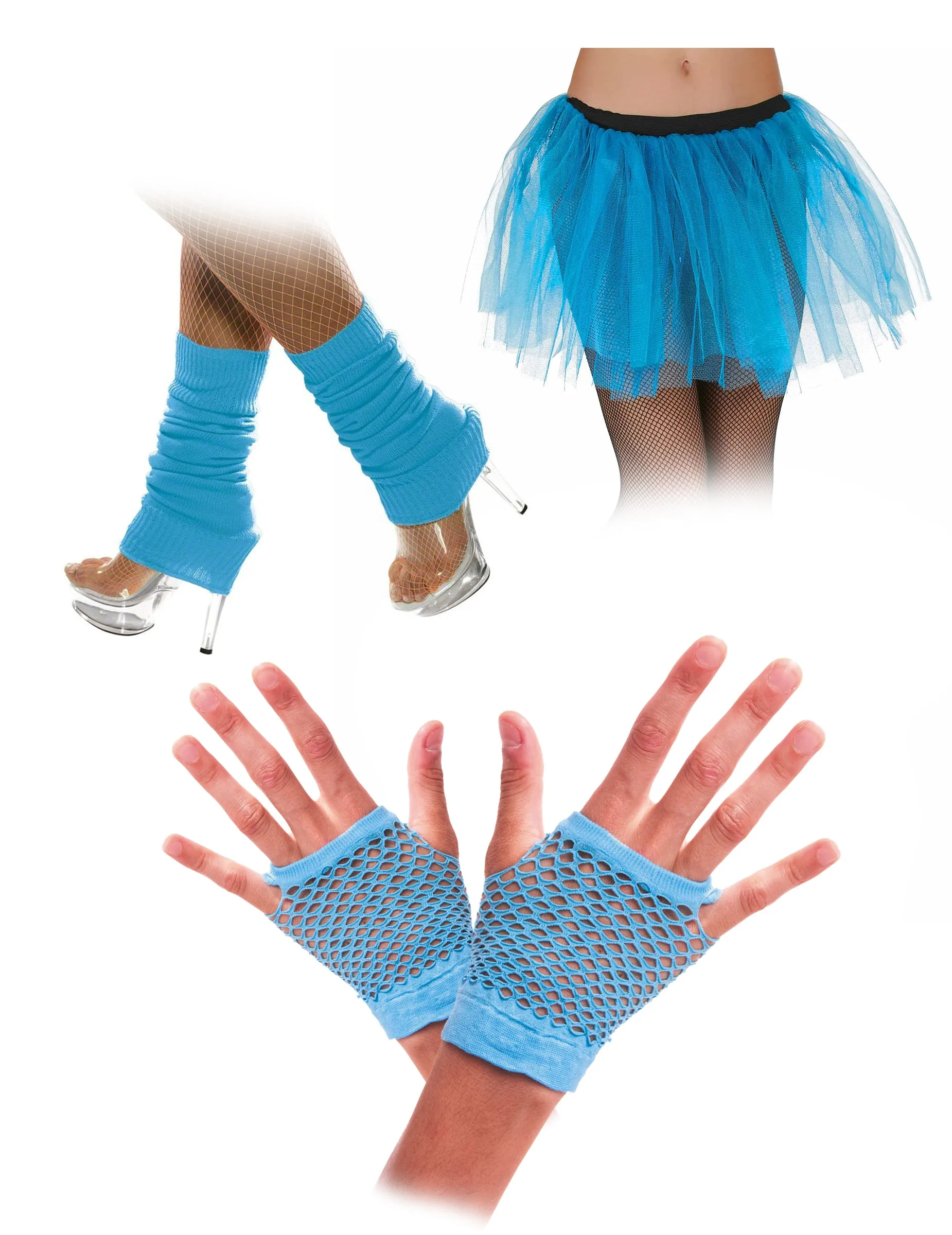 Accessoire Set Neon Blau 80er Erwachsene - BCI - FashionsVida