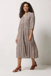 Women's Floral Tiered Midi Dress Size: 12 - Multicolor - Size: 12