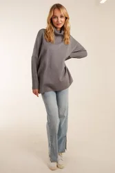 High Neck Boxy Jumper - Grey - Size: S/M