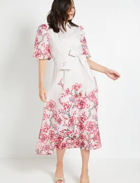 Women's Floral Organza Pintuck Midi Shirt Dress in Ivory Size: 8 - Ivory - Size: 8 - Wallis - FashionsVida