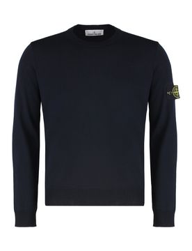 Virgin Wool Crewneck Sweater with Removable Logo Patch