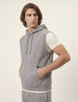 Felpa con cappuccio senza maniche in tessuto terry - grigio chiaro