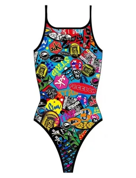 Stickers Colors Thin Strap Swimsuit Multicolor 3-4 Years Girls - TURBO - FashionsVida