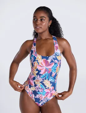 Mia Womens Cross Back Printed Swimsuit - Navy - Navy - Size: 18 - Animal - FashionsVida