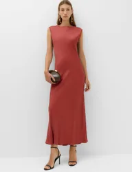Satin Tie Detail Midi Slip Dress Rust female