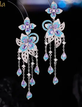 Luxury jewelry flower earrings pink blue orange zirconia gown dinner party wedding jewelry women dangling earrings - Aliexpress - FashionsVida