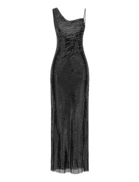 Abito maxi drappeggiato con strass neri