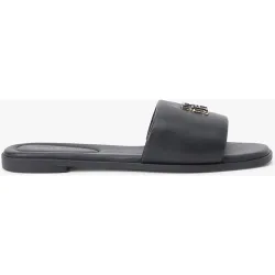 Sandalias planas de mujer en piel con logo TH