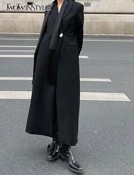 TWOTWINSTYLE Casual Plain Blazer Coat For Women Notched Loose Long Sleeve Single Button High Street Coats Female 2024 Spring New - Aliexpress - FashionsVida