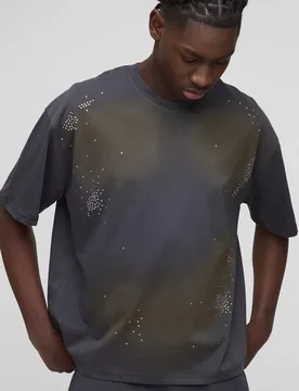 Herren Oversized Boxy Gewaschenes Strass T-Shirt Charcoal Größe XL - boohooMAN - FashionsVida