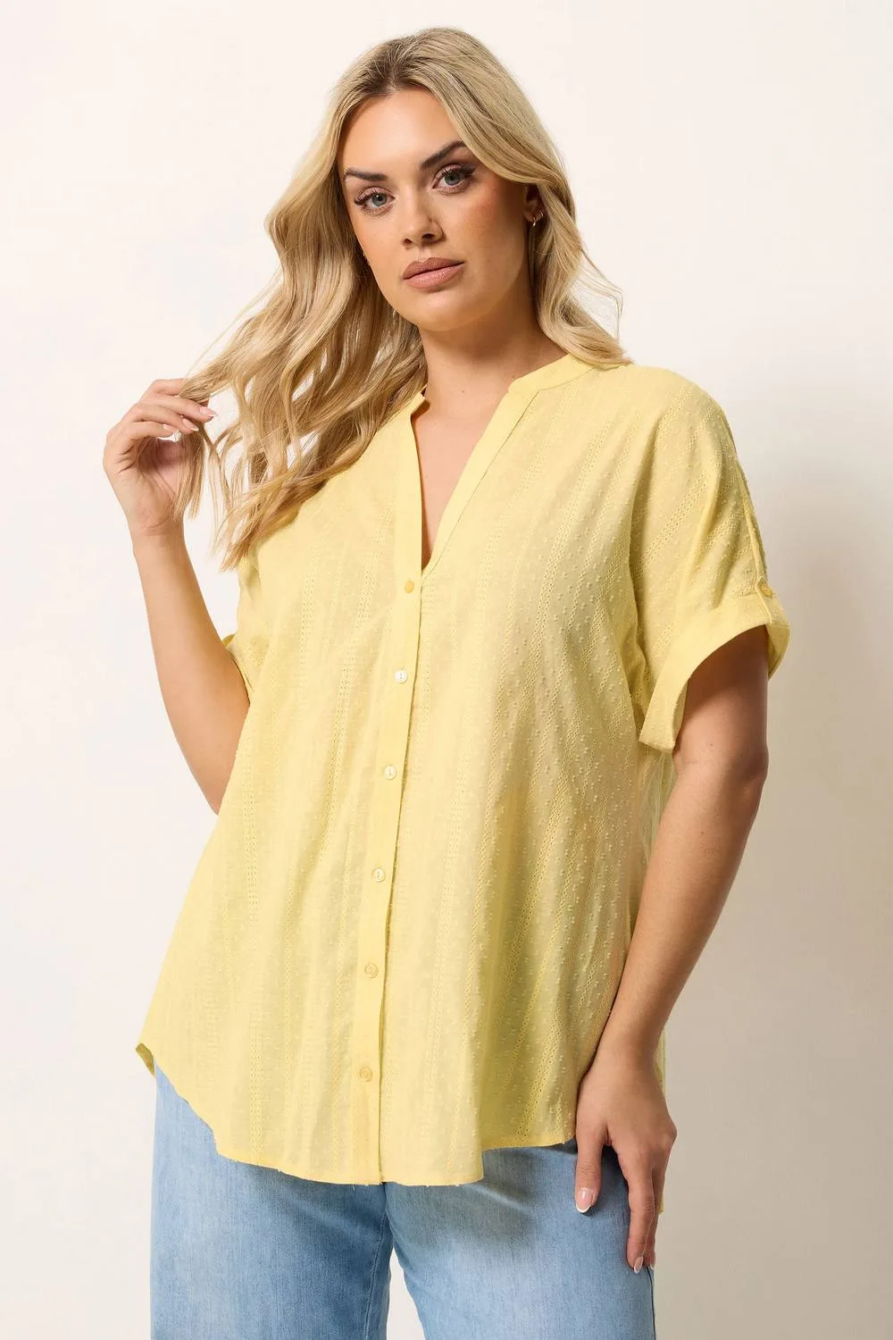Dobby Textured Blouse - Yellow - Size: 22-24 - Yours - FashionsVida