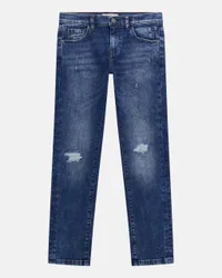 Jeans slim in cotone stretch a lavaggio scuro stone washed con abrasioni