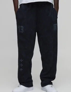 Herren Übergroße Jogginghose Mit Tiefem Schritt, Gewaschenem Finish, Used-Look Und Doppeltem Bund Black Größe Small - boohooMAN - FashionsVida