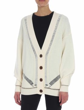 Cardigan overfit panna con inserti in lamé do