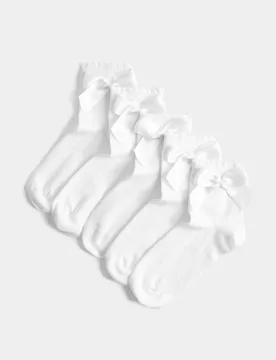 Pack Cotton Rich Knee High Bow Socks (6 Small-7 Large) White Female - M&S - FashionsVida