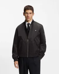 Bomber Hugo nero in nylon impermeabile con logo applicato e imbottitura leggera