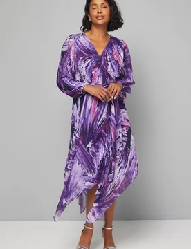 Women's Abstract Print Pleated Asymmetric Wrap Dress in Navy Size: 14 - Navy - Size: 14 - Wallis - FashionsVida