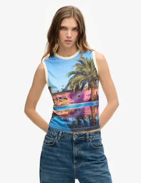 Superdry Damen Weiß, Blau und Grün Sub Oberteil mit Print Grafikdruck, Größe: 38 - 44.99 - FashionsVida