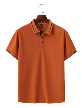 Camisa polo de manga corta de unicolor para hombre, Camisas naranjas para hombre, Camisa polo naranja quemado, Formal - Shein - FashionsVida