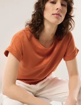 Kimonoshirt Leinenmix, normale Größen, Farbe Orange, 48, luftige Leinenmischung glatter durch Baumwolle Damen - Walbusch - FashionsVida