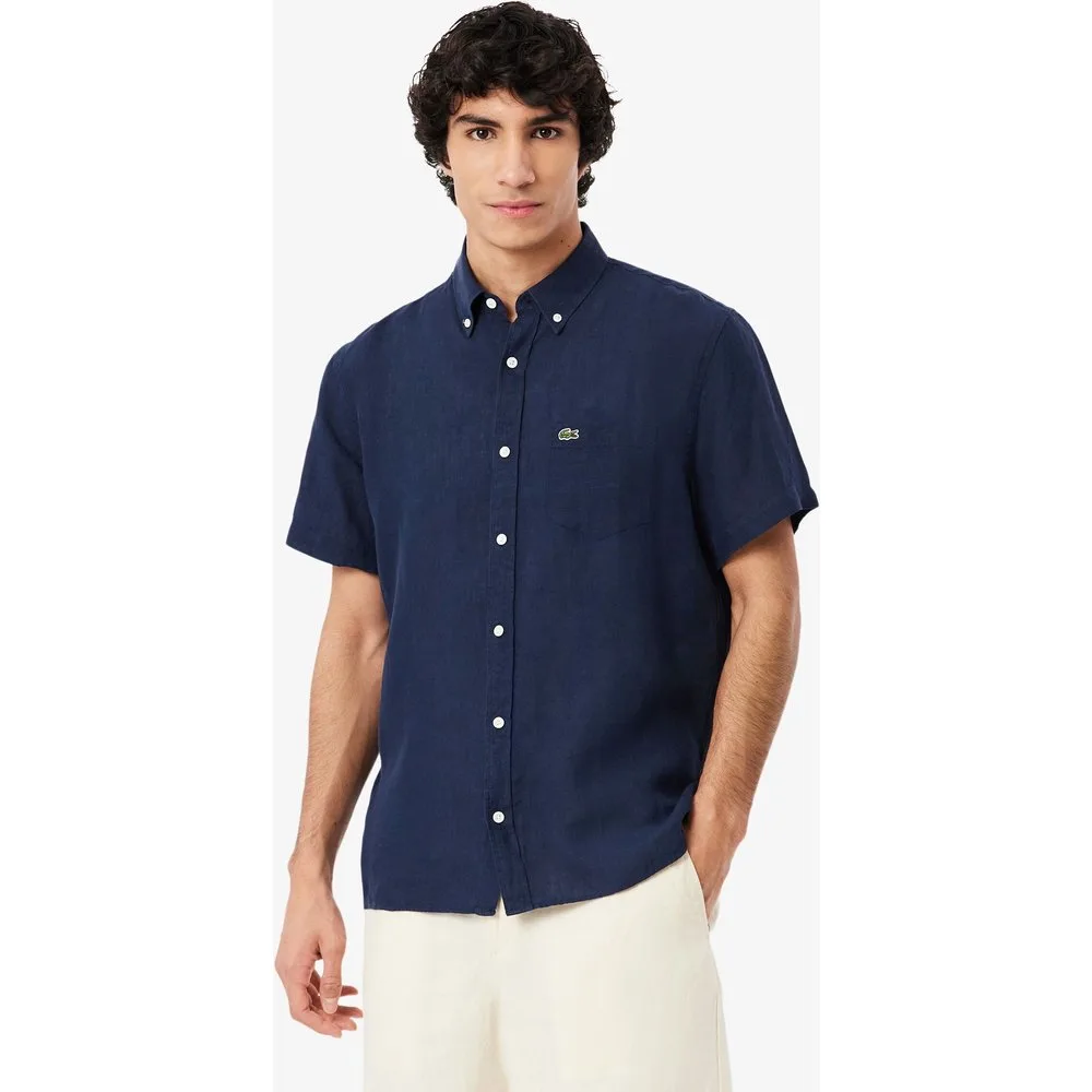 Camisa de hombre de lino de manga corta - Lacoste - FashionsVida