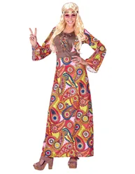 Hippie Damenkostüm rot-bunt