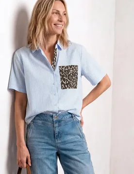 Kurzarm Hemdbluse mit Leo-Details female Blau - Street One - FashionsVida