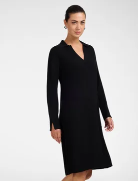 Vestido en hilo de viscosa escote en v con cuello camisero - Elena Miró - FashionsVida