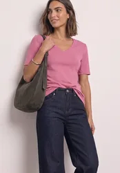Kurzarm Shirt mit Herzausschnitt female Pink