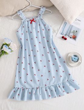 Vestido de tirantes con estampado de cuadros rojos y blancos con diseño de burbujas, vestido de tirantes con cuadros azul claro y lazo con estampado
