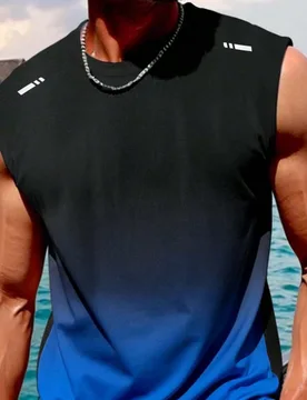 Camiseta sin mangas para hombre, chaleco casual de entrenamiento para deportes al aire libre, con rayas blancas en los hombros, capa base deportiva - Shein - FashionsVida