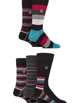 Mens 5 Pair Jeff Banks Striped and Patterned Bamboo and Cotton Blend Socks Stripe Black / Multi 6-11 - Multi Coloured - Size: 6-11 UK - SockShop - FashionsVida