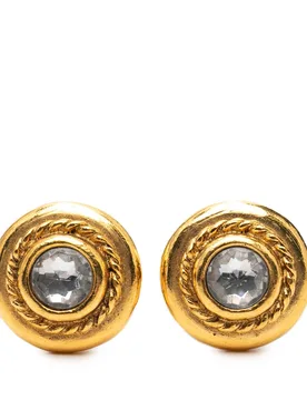 Gold Plated Rhinestone Rope Border Clip On Earrings - Chanel - FashionsVida