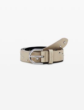 Ceinture en cuir à clous, PolyurÉThane, Marron, 85