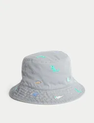 Kids' Embroidered Bucket Sun Hat (1-10 Yrs) Light Steel Blue Female