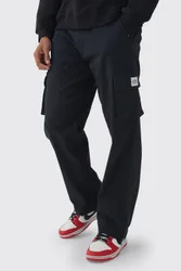 Mens Relaxed Fit Fixed Waist Woven Tab Cargo Trousers - Black Cotton - Size Small