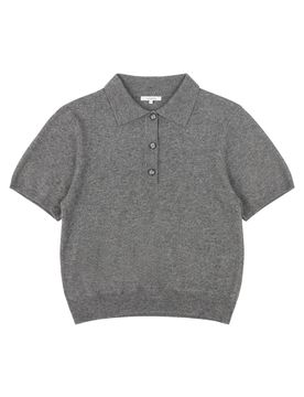 Ribbed Cuff & Hem Cashmere Merino Front-Half Button Placket Polo