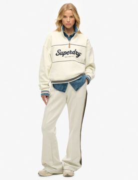 Superdry Damen Studios Stripe Gerade Jogginghose White - Größe: 36