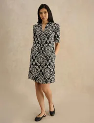 Printed Knee Length Shift Dress Black Mix female