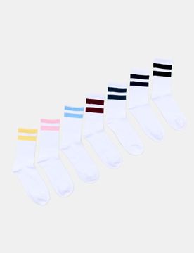Calzini lunghi a righe 7 pack - bianco