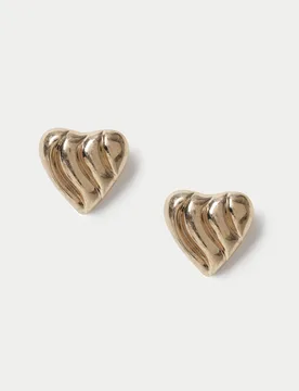 Textured Heart Stud Earrings Gold female - M&S - FashionsVida