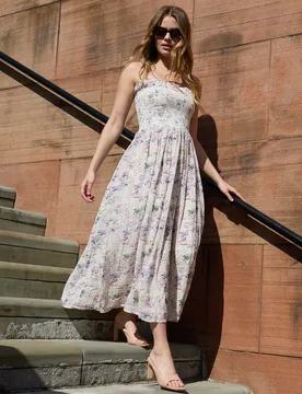 Annie Smocked Wonderland Floral Print Midi Dress In Multi - 8 - Lily and Lionel London Limited - FashionsVida