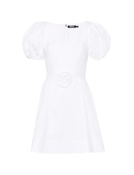 Back Zip Mini Dress with Square Neck & Puff Sleeves