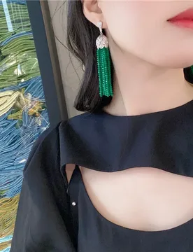 Green Agates CZ Paved Tassel Silver Plated Stud Earrings Handmade For Women Fashion Jewelry - Aliexpress - FashionsVida