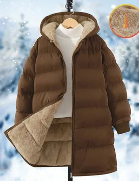 Pieza Abrigo acolchado de manga larga y largo medio para niña, forro de felpa, cómodo y cálido, prenda exterior unicolorido - Shein - FashionsVida